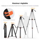 Trépied Vidéo 202 cm (79,52")  avec Tête Fluide - Support Robuste en Aluminium, Inclinaison -70°/+90° - Idéal pour Streaming, Interviews, Événements, Mariages et Tournage Vidéo (Fluidité Pré-réglée)