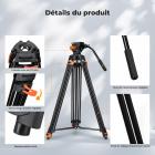 Trépied Vidéo 202 cm (79,52")  avec Tête Fluide - Support Robuste en Aluminium, Inclinaison -70°/+90° - Idéal pour Streaming, Interviews, Événements, Mariages et Tournage Vidéo (Fluidité Pré-réglée)