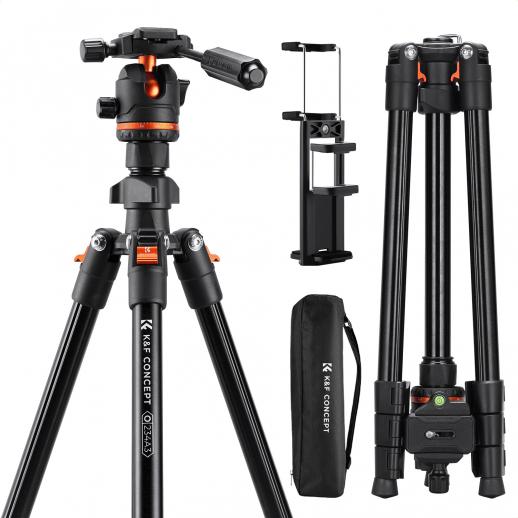 180 cm (70,86") Trépied Photo en Aluminium – Rotule Ball Arca-Swiss (Charge 8 kg) – Compact et Léger pour DSLR, Hybride et iPhone