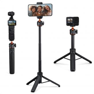 25,6'' mini selfiestang med stativ, 5 niveauer, 360° kuglehoved, lommestativ med kold sko, lille stativ, kompatibel med DJI Osmo Pocket 3 Action 5 Pro, GoPro Hero13 smartphone.