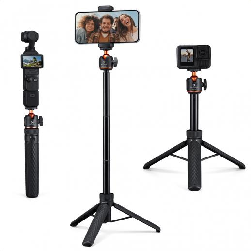 25,6'' mini selfiestang med stativ, 5 niveauer, 360° kuglehoved, lommestativ med kold sko, lille stativ, kompatibel med DJI Osmo Pocket 3 Action 5 Pro, GoPro Hero13 smartphone.