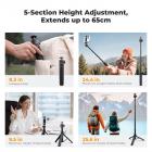 25,6'' mini selfiestang med stativ, 5 niveauer, 360° kuglehoved, lommestativ med kold sko, lille stativ, kompatibel med DJI Osmo Pocket 3 Action 5 Pro, GoPro Hero13 smartphone.