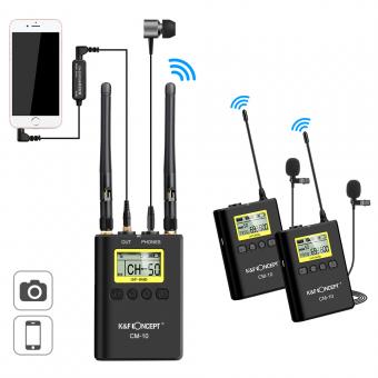 K&F Concept M10 Microfono lavalier UHF-100M Wireless remoto 100 canali con 2 trasmettitori 1 ricevitore dual-channel