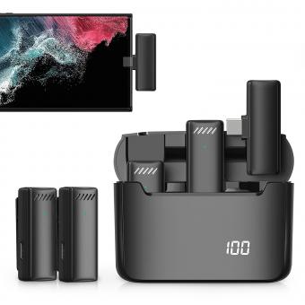 S13 Trådlös lavaliermikrofon för Type-C, laddningsfodral med batteriindikator, plug-and-play trådlös mikrofon med 2 mikrofoner för videoinspelning, Tiktok, YouTube, autosynkronisering och brusreducering