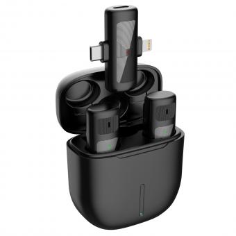 M10 en-två trådlös mikrofon med laddningsfodral, Type-C, Apple Interface 2 i 1 trådlös Lavalier-mikrofon, 3 nivåer av brusreducering, för Youtube, inspelning, videobloggning, Facebook Live Streaming