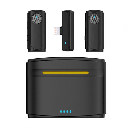 J20 One-to Wireless Lavalier-mikrofon, ladeveske, ett-trykks støyreduksjon, for Youtube, opptak, videoblogging, Facebook Live Streaming, for Lightning-grensesnitt