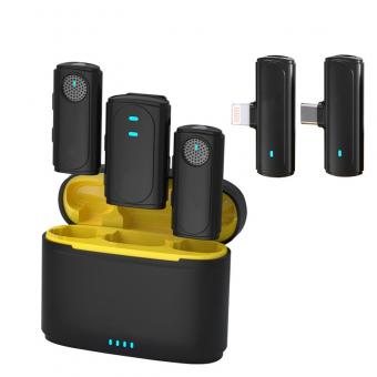 J20 One-two Wireless Lavalier Microphone Etui ładujące, redukcja szumów jednym dotknięciem, do Youtube, nagrywania, blogowania wideo, Facebook Live, do typu C, Lightning, interfejs aparatu