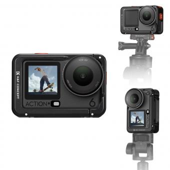 K&F CONCEPT Kamerabur i aluminiumslegering, kompatibel med DJI Osmo Action 6 kameratilbehør, beskyttende burudvidelsesetui med cold shoe-montering | 1/4" skrueadapter til stativ, selfiestang