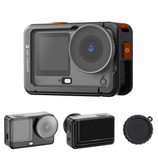K&F CONCEPT Camera Cage + Screen Protector Kit van aluminiumlegering, compatibel met DJI Osmo Action 6 camera-accessoires, beschermende cage uitbreidingsframe met cold shoe-bevestiging voor statief en selfiestick.