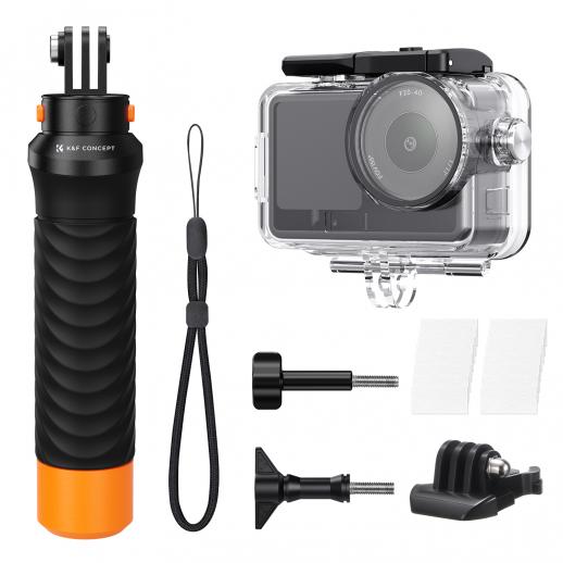 K&F CONCEPT 60M/196FT Vandtæt Etui med Flydende Håndtag Kompatibel med DJI Osmo Action 6, Undervandshus med Cold Shoe-Beslag | Anti-dug Ark, Dykkerbeskyttelsesskal