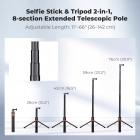 K&F CONCEPT 142 cm/55,9" telescopische selfiestick met statief voor actiecamera's, 2-in-1 draagbare standaard met handvat voor GoPro Hero 13/12/11/10/9/8, DJI Osmo Action 6/Osmo Action 5 Pro/4/3 accessoires