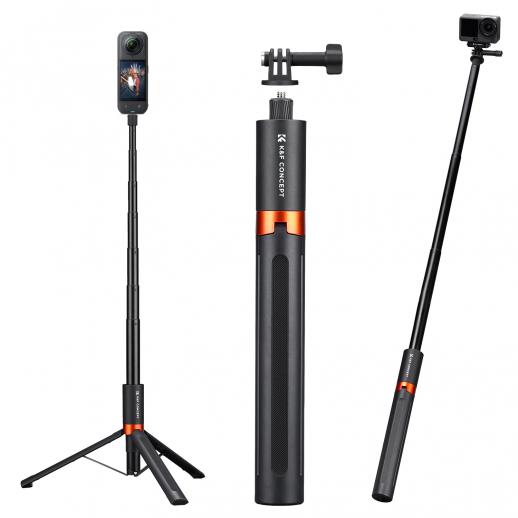 K&F CONCEPT 66" 2-in-1 onzichtbare selfiestick met statief voor Insta360 X5/X4/X3/DJI Osmo 360, verlengstang en verstelbare handgreep voor GoPro, DJI Osmo Pocket 3/4, Osmo Action 5 Pro/6/4/3 accessoires