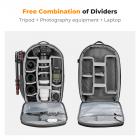 K&F Concept -kamerareput valokuvaajille, matkalaukku jalustakameran linssilisävarusteille, jossa kannettava tietokonelokero ja sadesuoja, vedenpitävä monitoiminen kameralaukku järjestelmäkameroille - reppu 18L Nature Wander 04 (harmaa)