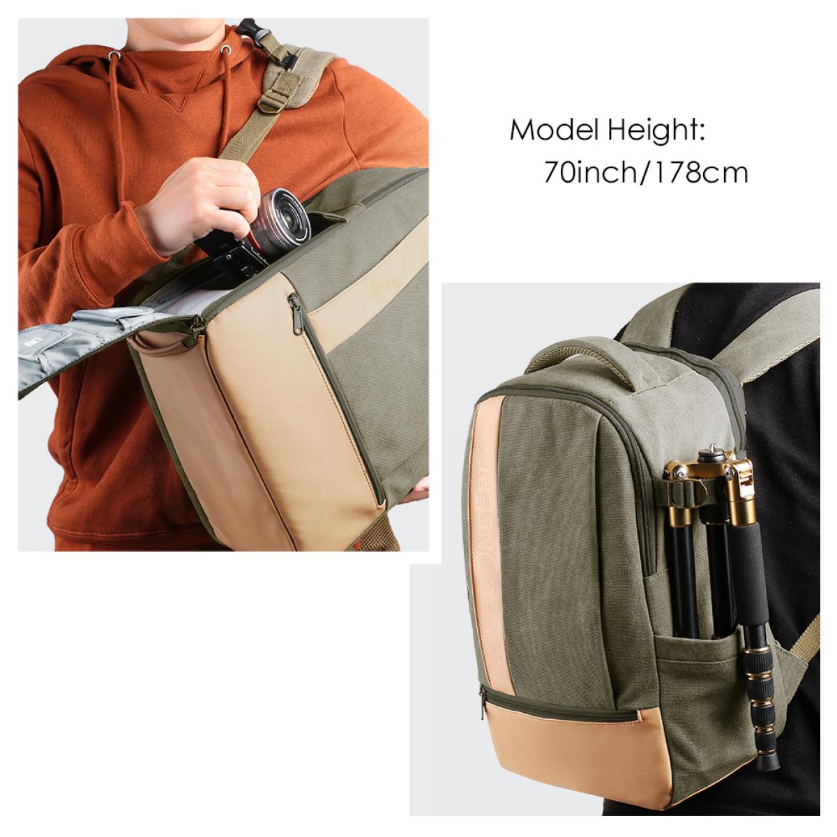 Zaino fotografico Elegante borsa fotografica in tela con parapioggia per fotocamera DSLR, laptop da 14 pollici, treppiede