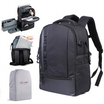 Mochila para câmera de lona, ​​mochila multifuncional para laptop de 15" com capa de chuva e abertura lateral, salas separadas para tripés, acessórios para lentes de câmeras DSLR e roupas de viagem diárias