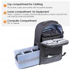 Borsa fotografica con scomparto per indumenti, scomparto per attrezzatura e scomparto per computer