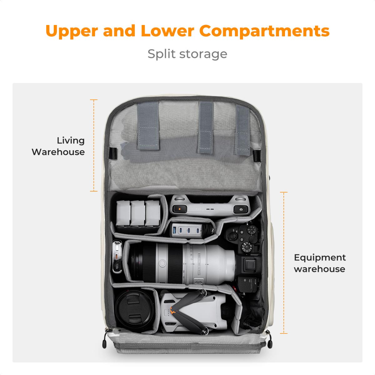 K&F Concept 20L Zaino Fotografico Professionale, Zaino Fotografico Multifunzionale impermeabile - Backpack Urban Wander 01（Beige）