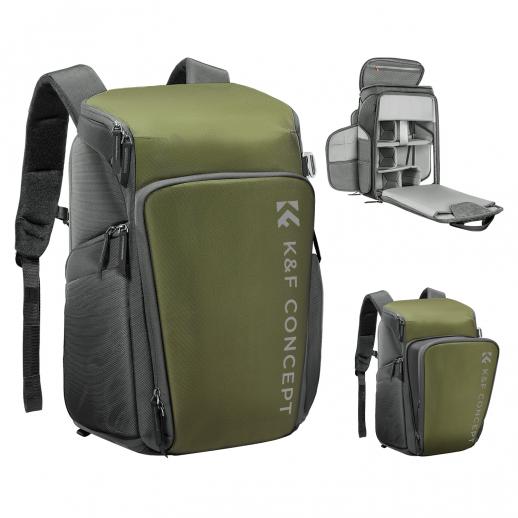 Mochila Alpha Camera Nature Wander 01 (verde, 25L) - com capa de chuva, suporte para tripé e expansão de capacidade