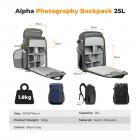 K&F Concept Camera Alpha Backpack Air 25L, kameravesker for fotografer stor kapasitet med regntrekk, marineblå