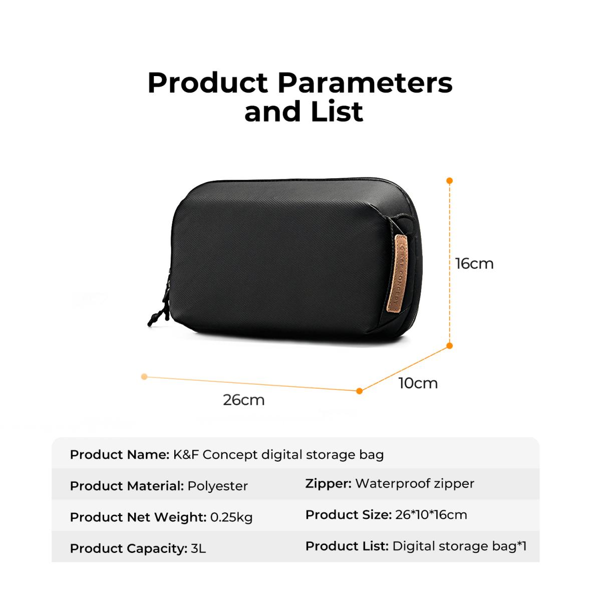 K&F Concept Digital Organizer Monipuolinen laukku matkapuhelimien, kaapeleiden, laturien, kuulokkeiden ja muiden henkilökohtaisten tavaroiden kätevään säilytykseen