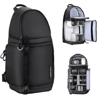 K&F Concept 10L Borsa a Tracolla per Fotocamera impermeabile, Zaino Fotografico Piccolo Casual Antifurto Compatibile con DSLR SLR Mirrorless macchina fotografica - Sling Bag Urban Wander 02 Nero