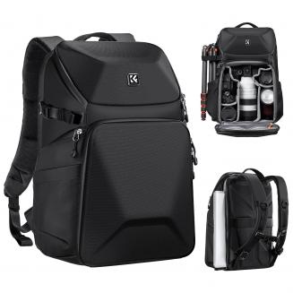K&F Concept kameraryggsekk 20L stor vanntett kameraveske med front hardshell / 15,6" bærbar datamaskin / stativrom for fotografer, svart