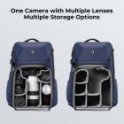 K&F Concept kameraryggsäck 20L stor vattentät kameraväska med främre hårdskal / 15,6" laptop-/stativfack för fotografer, blå