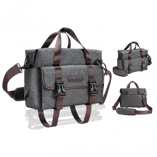 K&F Concept 8L Borsa a tracolla in pelle elegante Borsa a tracolla versatile con tracolla regolabile e tasche multiple - Borsa a tracolla Urban Wander 09 (Grigio Scuro)