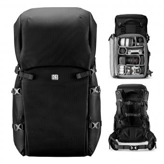 Mochila profesional para cámara de aventura K&F Concept de 40 L | Bolsa de trekking ergonómica para DSLR/sin espejo, con soporte para trípode y resistente a la intemperie, color negro