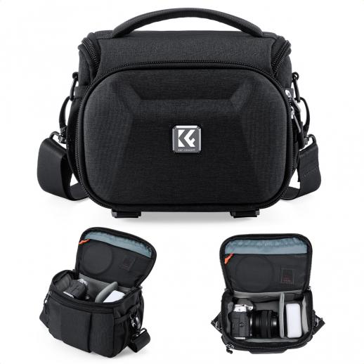 K&F Concept Borsa per Fotocamera a Tracolla, Borsa Fotografica Impermeabile in eva hardshell con tracolla regolabile, Compatta Custodia per Macchine Fotografiche Reflex Obiettivo Treppiede-S
