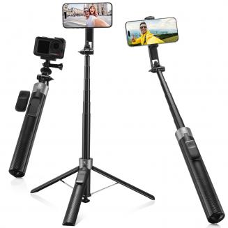 K&F CONCEPT Popod 3-in-1 Selfie Stick Magsafe mit Clip, Handy stativ mit fernauslöser, um 360° drehbares magsafe Tripod, kompatibel mit iPhone/Samsung/Android Handys & DJI/Insta Sportkamera(Schwarz)