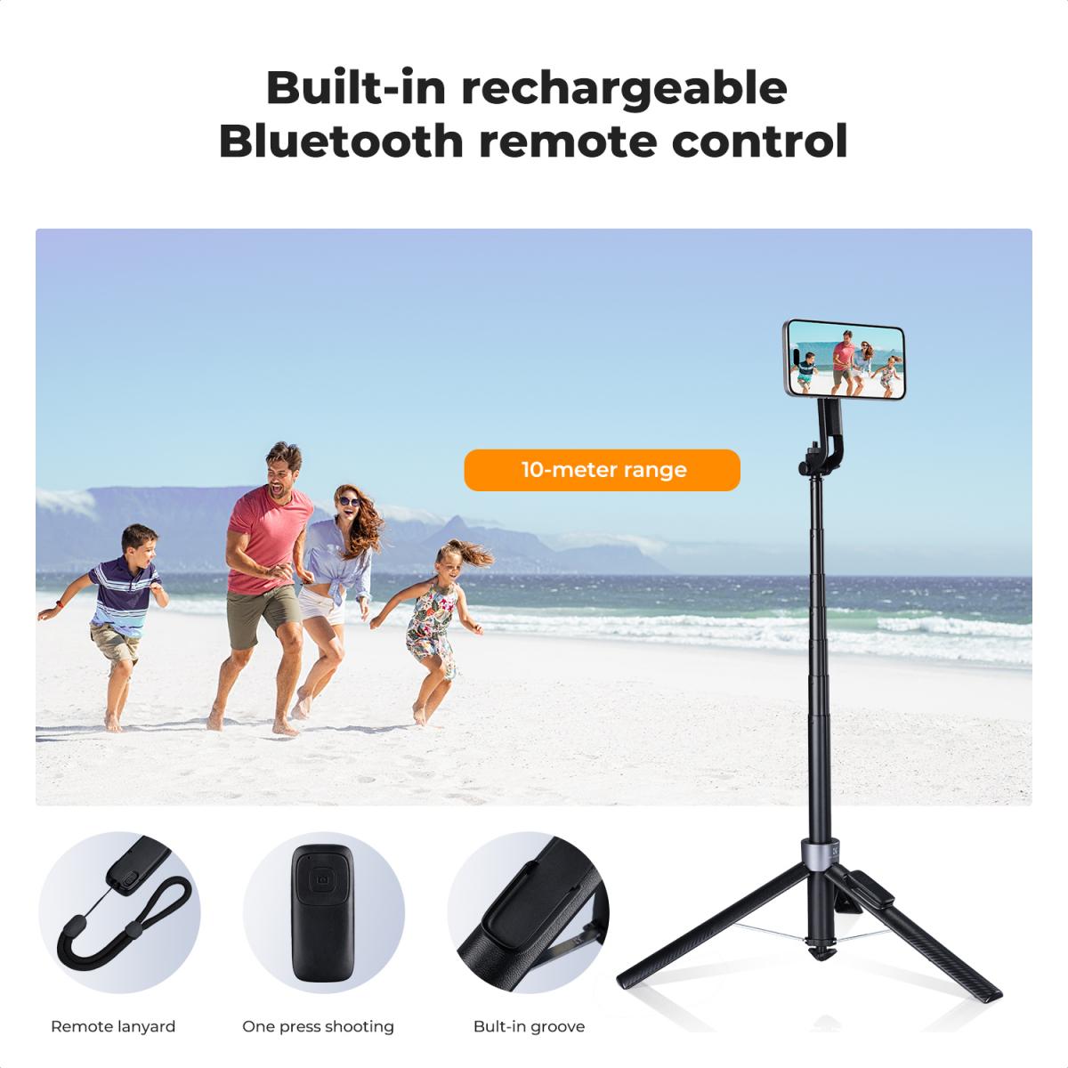 K&F CONCEPT Popod 72" telefonstativ, 3-i-1 klips og magnetisk selfiestang med fjernbetjening, automatisk telefonstativ, kompatibel med iPhone 17-12-serien af ​​Android-telefoner, 1/4" skruetilbehør