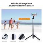 K&F CONCEPT Popod 72" telefonstativ, 3-i-1 klips og magnetisk selfiestang med fjernbetjening, automatisk telefonstativ, kompatibel med iPhone 17-12-serien af ​​Android-telefoner, 1/4" skruetilbehør