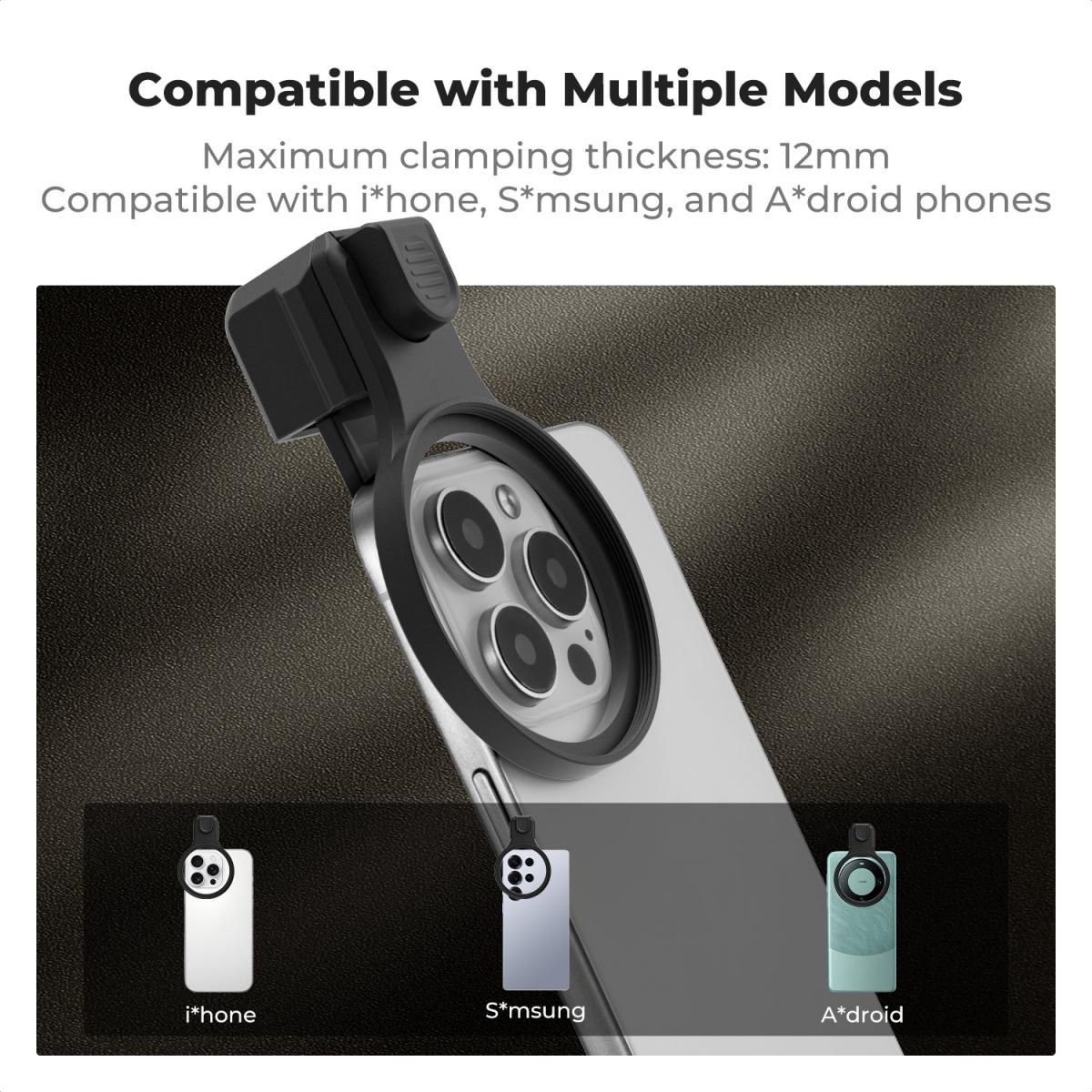 K&F CONCEPT 58 mm tryckbar telefonlinsfilteradapter, kompatibel med iPhone 17/16/15/14/13/12, 16/15/14/13/12 Pro, 16/15/14/13/12 Pro Max (filter ingår ej)