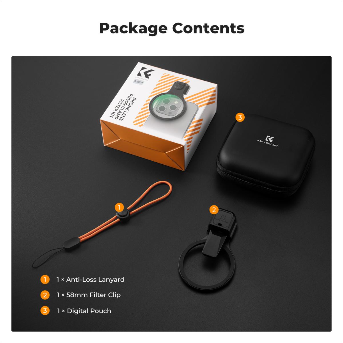 K&F CONCEPT 58 mm tryckbar telefonlinsfilteradapter, kompatibel med iPhone 17/16/15/14/13/12, 16/15/14/13/12 Pro, 16/15/14/13/12 Pro Max (filter ingår ej)