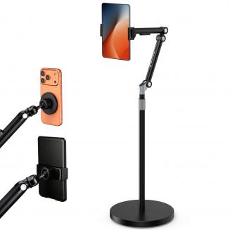 K&F CONCEPT Universele Tabletstandaard en Telefoonhouder voor op de Vloer met 2,89 kg verzwaarde voet, inclusief magnetische kop, tablet- en telefoonklemmen, 1,6 m verstelbare arm voor bed en bank, compatibel met iPad en iPhone