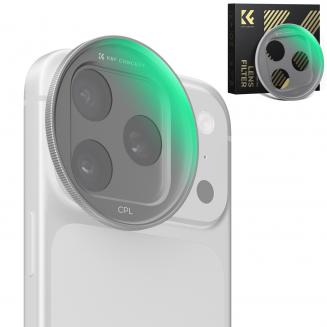 K&F CONCEPT FCA01 Snap-On CPL-filter voor iPhone 17 Pro Max/17 Pro, 9,5 g ultralicht polarisatiefilter met Snap-on Deco-bevestiging, AGC-glas met 28-laags antireflectiecoating.