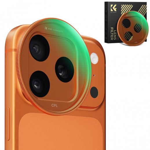 K&F CONCEPT FCA01 Snap-On CPL-filter voor iPhone 17 Pro Max/17 Pro, 9,5 g ultralicht polarisatiefilter met Snap-on Deco-bevestiging, AGC-glas met 28-laags antireflectiecoating.