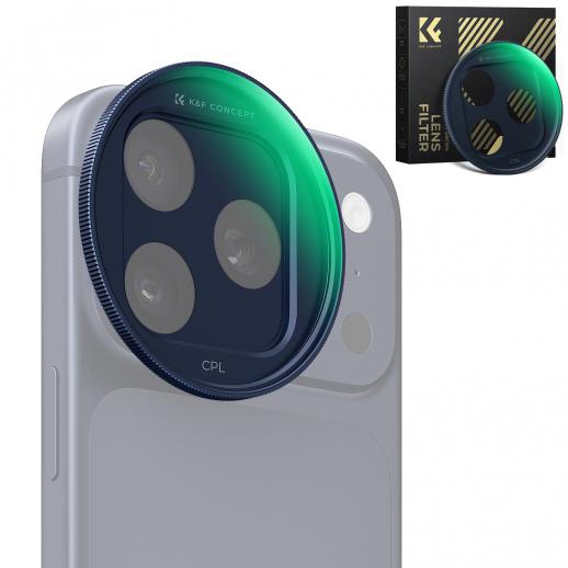 K&F CONCEPT FCA01 Snap-On CPL-filter voor iPhone 17 Pro Max/17 Pro, 9,5 g ultralicht polarisatiefilter met Snap-on Deco-bevestiging, AGC-glas met 28-laags antireflectiecoating.