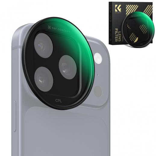 K&F CONCEPT FCA01 Snap-On CPL-filter voor iPhone 17 Pro Max/17 Pro, 9,5 g ultralicht polarisatiefilter met Snap-on Deco-bevestiging, AGC-glas met 28-laags antireflectiecoating.