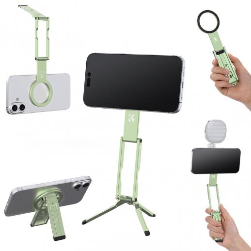 K&F CONCEPT 7mm 59g Magnetic Phone Stand, Foldable Selfie Stick for iPhone, Dual-Sided Magnets Mini Tripod Pocket Cell Phone Stand with Hook, Compatible with iPhone 17-12 Series Android Phones