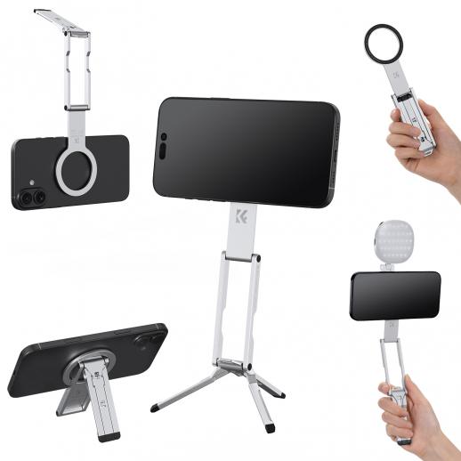 K&F CONCEPT 7mm 59g Magnetic Phone Stand, Foldable Selfie Stick for iPhone, Dual-Sided Magnets Mini Tripod Pocket Cell Phone Stand with Hook, Compatible with iPhone 17-12 Series Android Phones