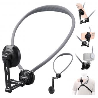 K&F CONCEPT Neck Phone Holder, 2-in-1 Magnetic & Clip-on Phone Neck Holder, POV Phone Holder, Hand Free Chest Stand Compatible with iPhone 17-12 Seires Android Phones