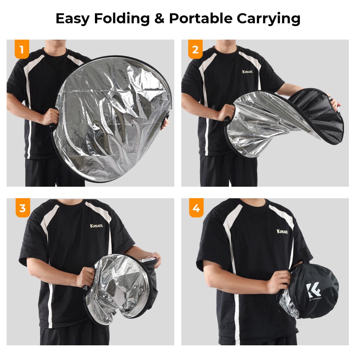 Refletor circular cinco em um com alça 110 cm dourado prateado preto branco translúcido painel de luz suave retrato fotografia ao ar livre bloqueio de luz portátil dobrável acessório para tenda fotográfica K&F Concept