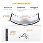 K&F CONCEPT buet reflektor U-form reflektor 180x60 cm med 4-i-1 reflekterende stof, sort/guld/hvid/sølv, med 1,9 m stativ, med opbevaringstaske, til fotografistudier