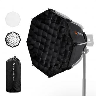 Boîte à lumière octogonale Mini Bowens Mount K&F CONCEPT 15,75" / 40 cm pour lumière COB PL-60B, comprend une grille en nid d'abeille, un diffuseur et un sac de rangement à cordon.