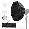 K&F CONCEPT 65 cm ottekantet softbox, standard Bowens-fatning, inkluderer honeycomb-net, diffuserklud og opbevaringstaske med snøre. Velegnet til alle standard Bowens-fatningslamper, studieblitzer osv.