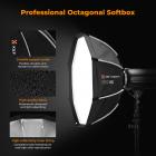 Softbox ottagonale K&F CONCEPT da 65 cm, attacco Bowens standard, include rete a nido d'ape, telo diffusore e sacca di trasporto con coulisse. Adatto a tutte le luci di riempimento, flash da studio, ecc. con attacco Bowens standard.