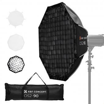 Softbox ottagonale K&F CONCEPT da 90 cm, attacco Bowens standard, include rete a nido d'ape, telo diffusore e sacca di trasporto con coulisse. Compatibile con tutte le luci di riempimento, flash da studio, ecc. con attacco Bowens standard.