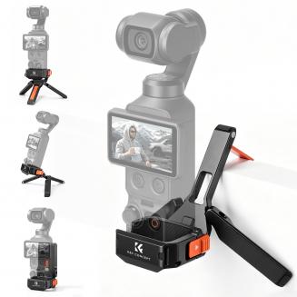 K&F CONCEPT PP63 magnetisch uitbreidingsframe voor DJI Osmo Pocket 4 / Pocket 3, beschermende behuizing van aluminiumlegering met snelsluiting, cold shoe en 1/4 inch schroefbevestiging voor vlogaccessoires.